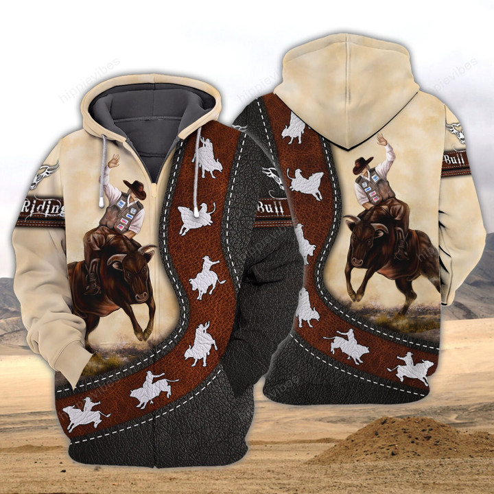 Bull Riding V1 3D All Over Printed Zip Hoodie