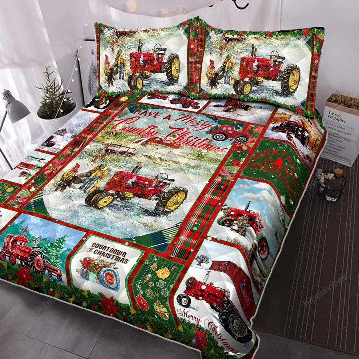 Tractor Quilt Bed Set Merry Country Christmas
