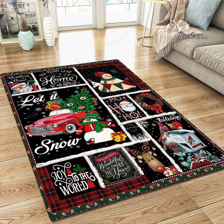 Let It Snow Christmas Red Truck Rug