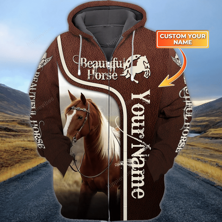 Beautiful Horse Personalized Name 3D Zipper hoodie