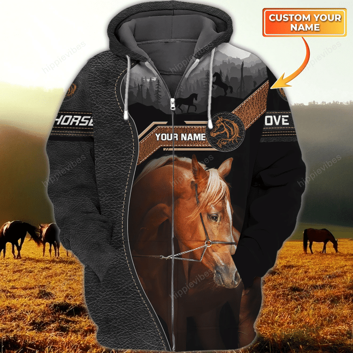 Arabian Horse Personalized Name 3D Zipper hoodie