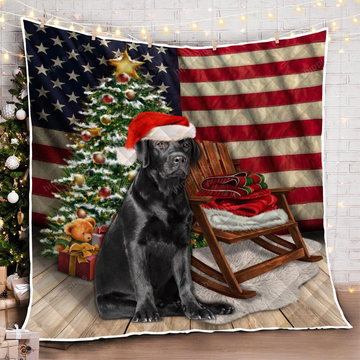 Black Labrador Retriever Christmas American Quilt Blanket