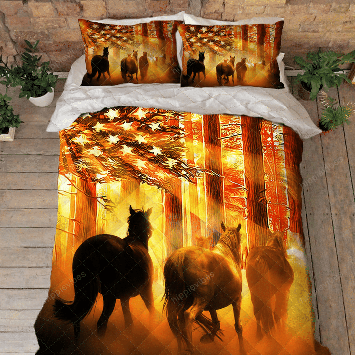 Horse Quilt Bed Set Wild Horses American Sunset