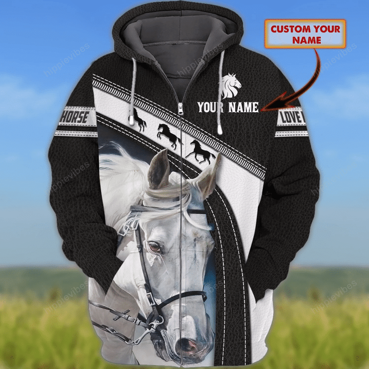 White Horse v1 Personalized Name Zip Hoodie