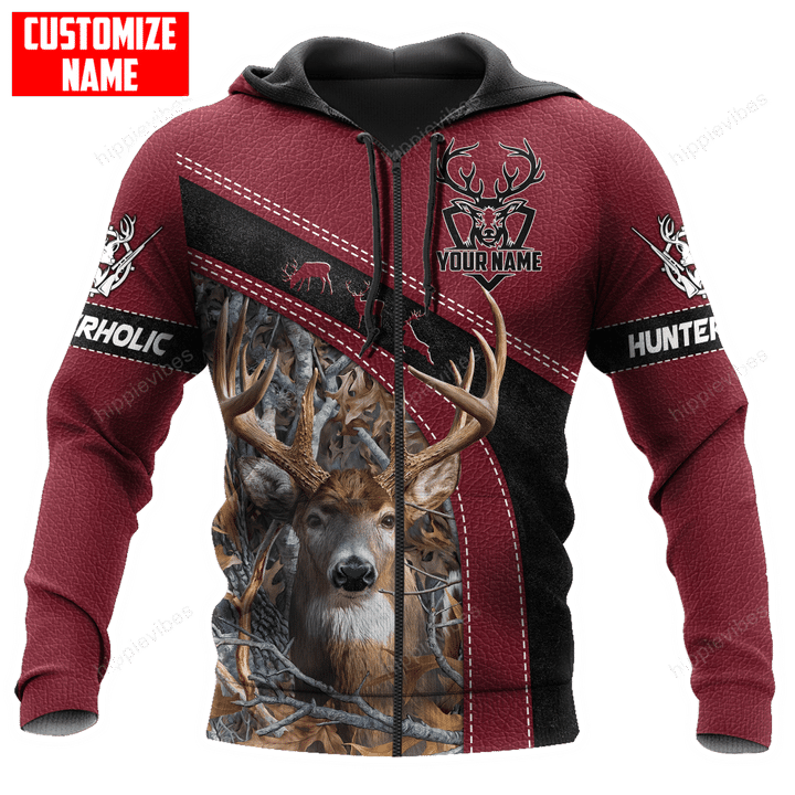 Deer Hunting Red Version 3D All Over Printed Custom Zip Hoodie