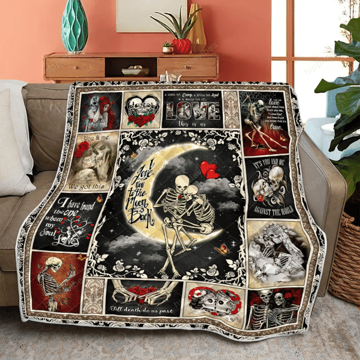 Skull Couple Quilt Blanket I Love You To The Moon & Back