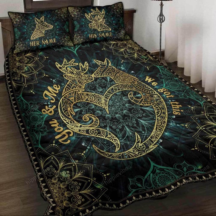 You And Me We Got This Deer Couple Mandala Custom Quilt Bed Set