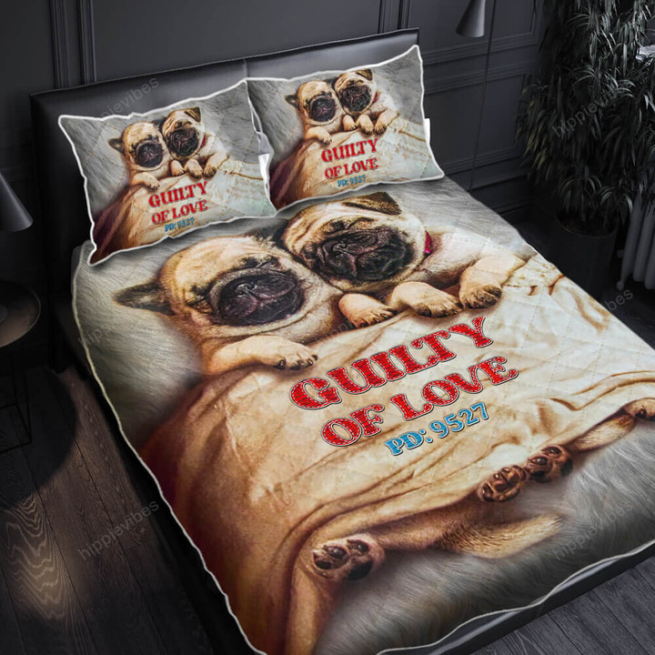 Guilty Of Love Couple Valentine Pug Quilt Bed Set