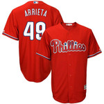 Jake Arrieta Philadelphia Phillies Majestic Fashion Official Cool Base Player Jersey Scarlet MLB Jersey - 1