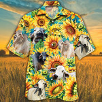 Men Brahman Hawaii Shirt Brahman Cattle Shirt Yellow Brahman Cattle Lovers Sunflower Watercolor Hawaiian Shirt - 1