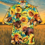 Red Brahman Cattle Lovers Sunflower Watercolor Hawaiian Shirt - 1