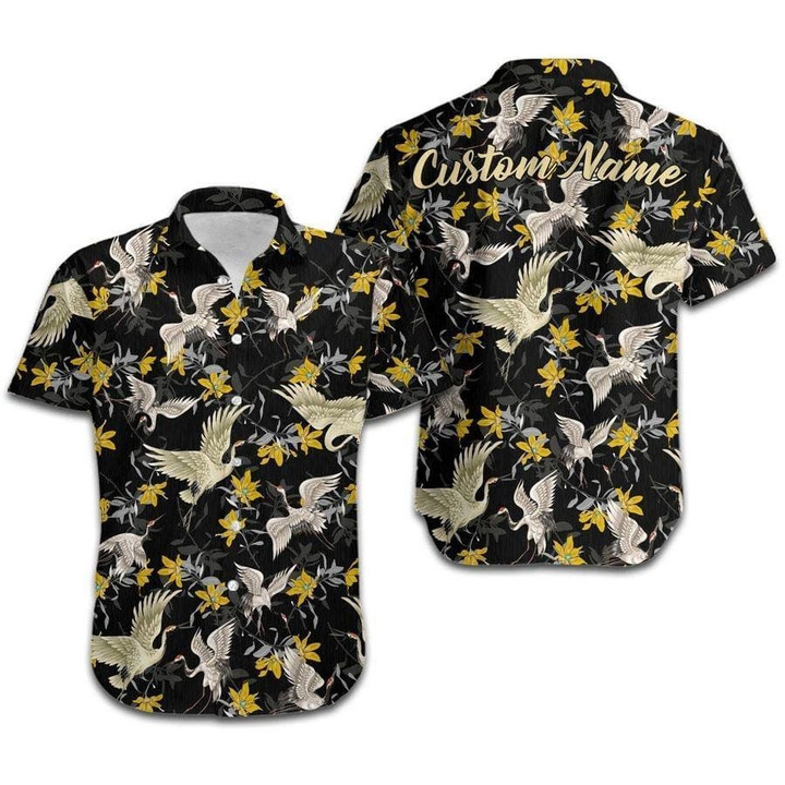 Hawaiian Aloha Shirts Crane Bird Floral Custom Name - 1
