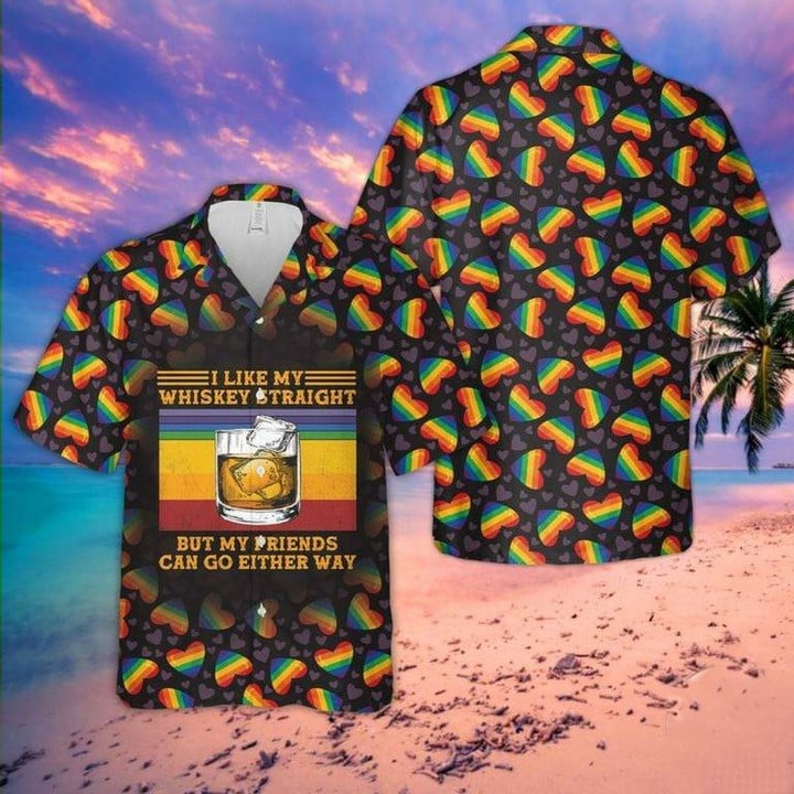 Hawaiian Aloha Shirts Whiskey Rainbow Heart - 1