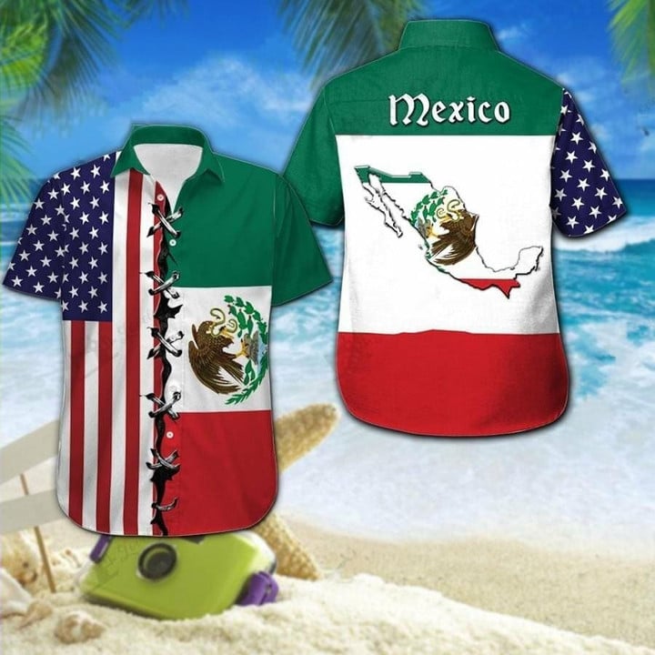 Hawaiian Aloha Shirts America Mexico Flag - 1