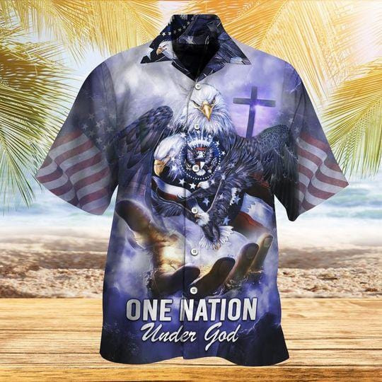 Amazing Memorial Day One Nation Under God Patriot Eagle Unisex Hawaiian Shirts - 1