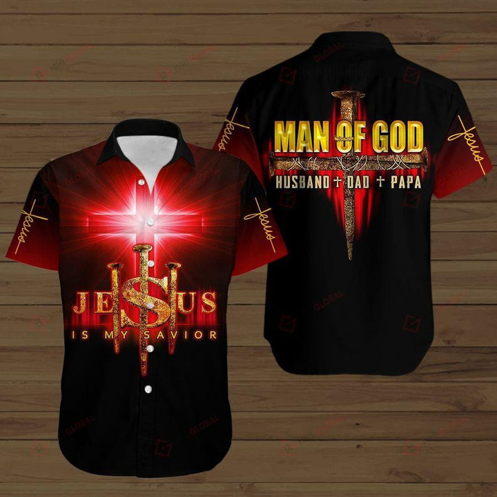 Hawaiian Aloha Shirts Man Of God Husband Dad Papa Jesus - 1