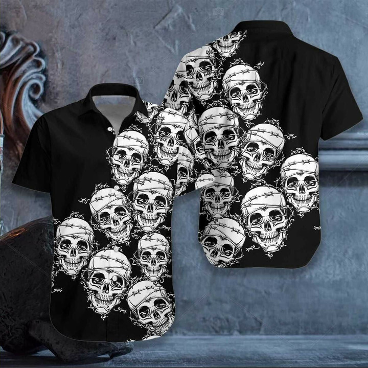 Hawaiian Aloha Shirts Black And White Skull Gothic - 1