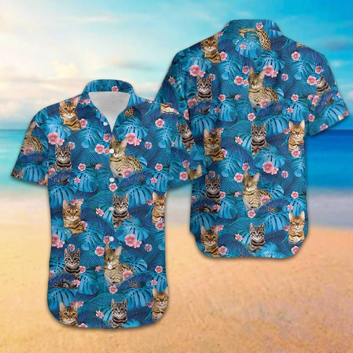Cat Summer Vibe Blue Tropical Unisex Hawaiian Shirts - 1