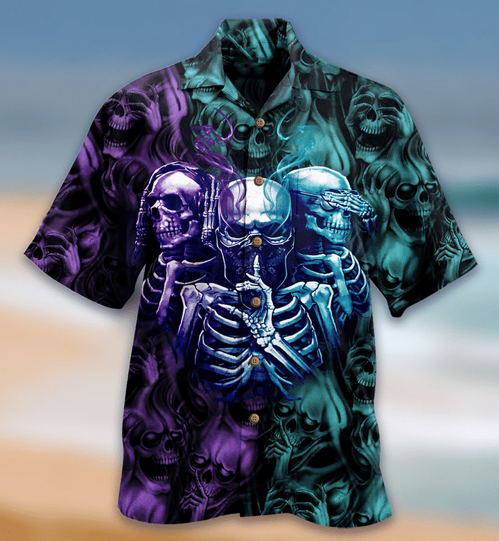 Skull Neither Hear Nor See Unisex Hawaiian Shirt - 1