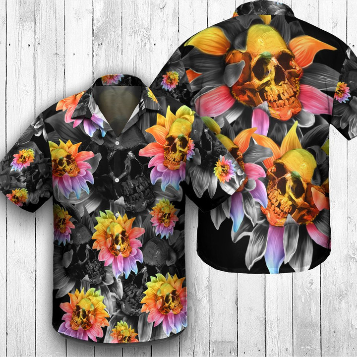 Rainbow Sunflower Skull Hawaiian Shirt  Unisex  Adult  HW5199 - 1