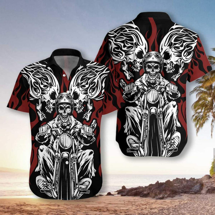 Skull Rider Motorcycle Unisex Hawaiian Shirt  Unisex  Adult  HW2579 - 1