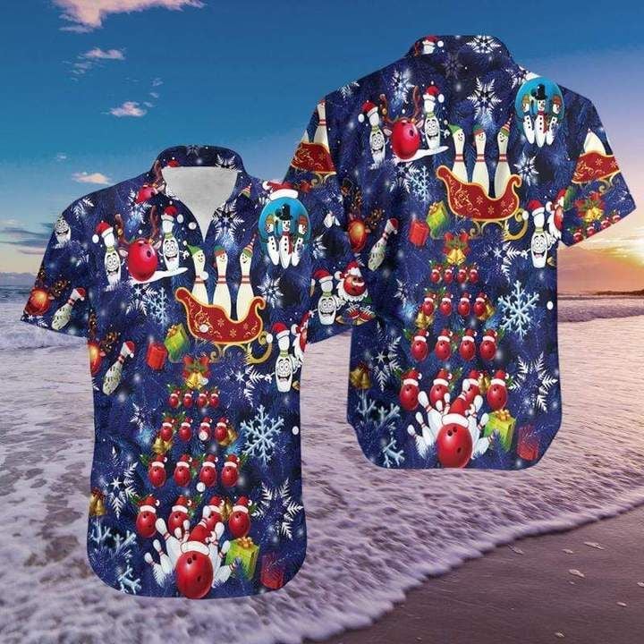 Bowling Merry Christmas Blue Hawaiian Shirt  Unisex  Adult  HW5635 - 1