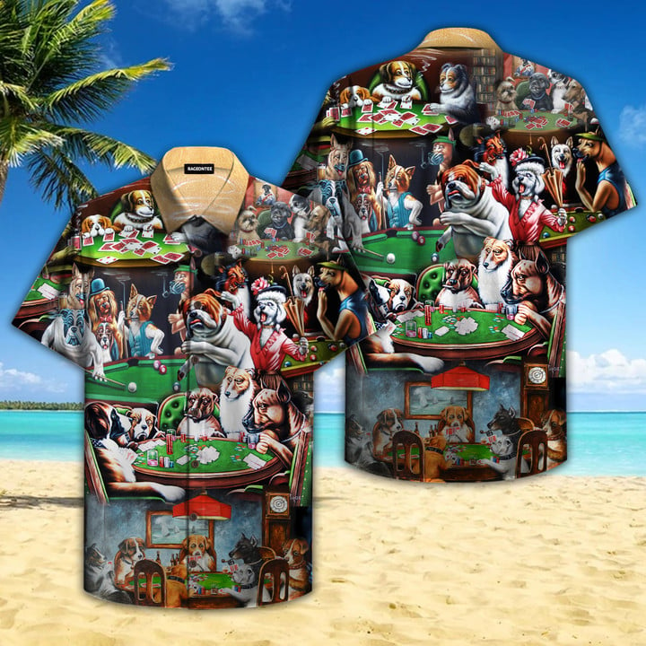 Dogs Playing On The Table Hawaiian Shirt  Unisex  Adult  HW4688 - 1