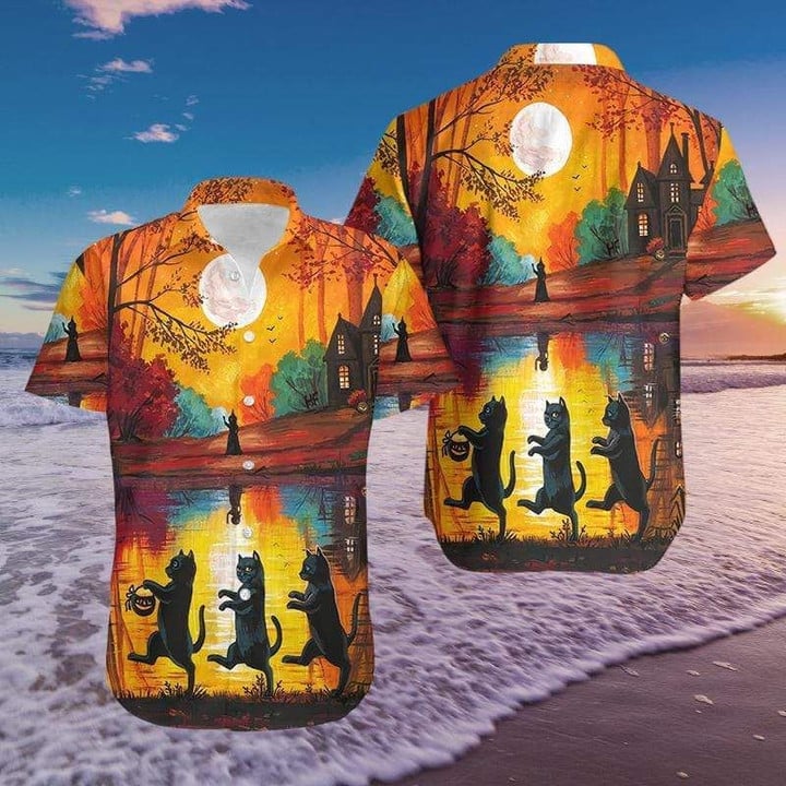 Halloween Walking Cat Hawaiian Shirt  Unisex  Adult  HW3481 - 1