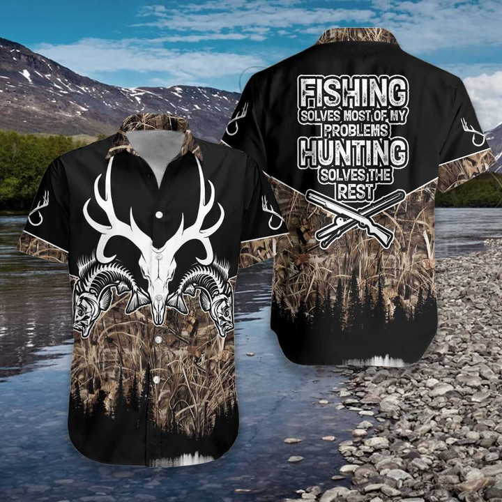 Hunting Fishing Solve All My Problems Hawaiian Shirt  Unisex  Adult  HW3744 - 1