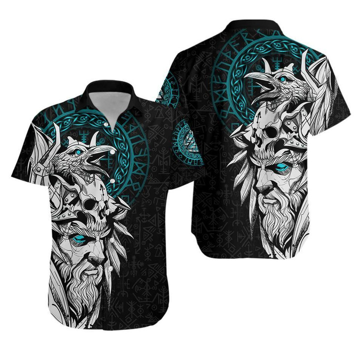 Viking Odin And Raven Turquoise Hawaiian Shirt  Unisex  Adult  HW3298 - 1