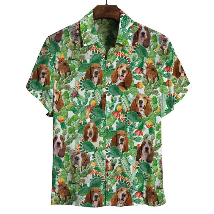 Basset Hound Hawaiian Shirt Cactus Mens Summer Shirts - 1
