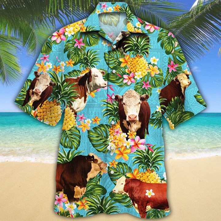 Men Hereford cattle Hawaii Shirt Hereford Cattle Lovers Pineapple HAWAIIAN SHIRT HEREFORD CATTLE LOVERS HAWAIIAN SHIRT - 1