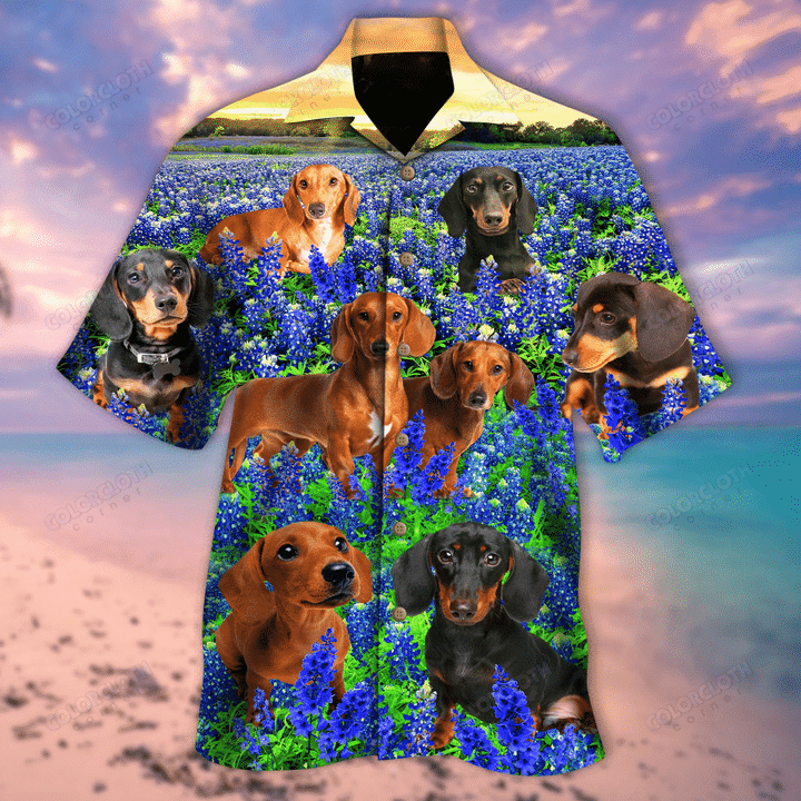 Daschshund In Bluebonnet Field Hawaii Shirt HT280510-RE - 1