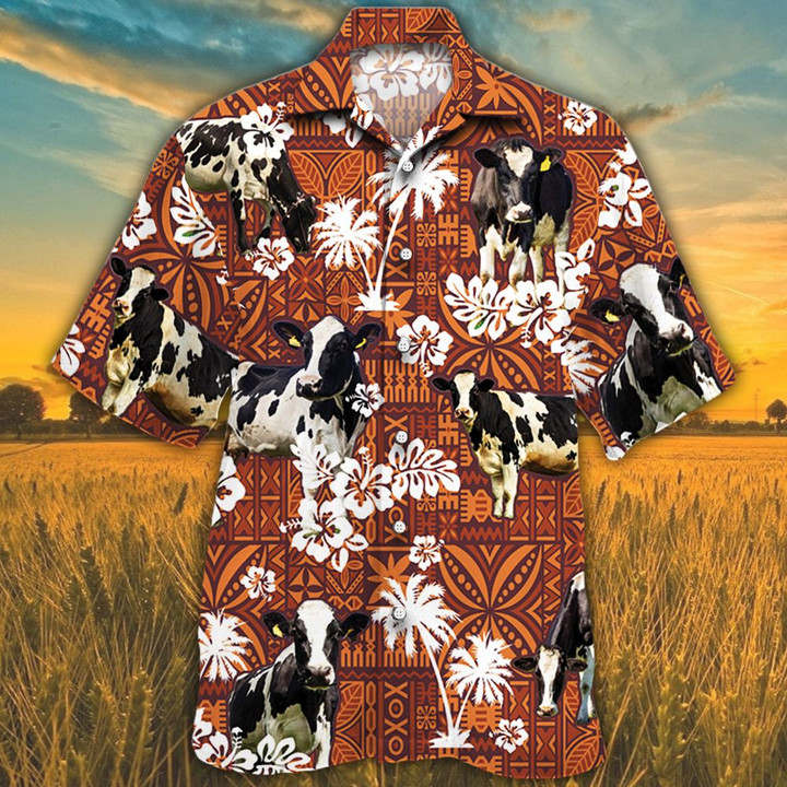 Holstein Friesian Cattle Lovers Red Tribal Hawaiian Shirt - 1