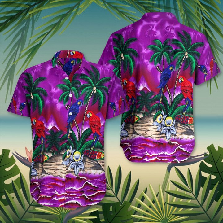 The Purple Haze Coconut Tree Parrot Hawaiian Shirt Beach Vacation Shirts Summer Birthday Gifts - 1