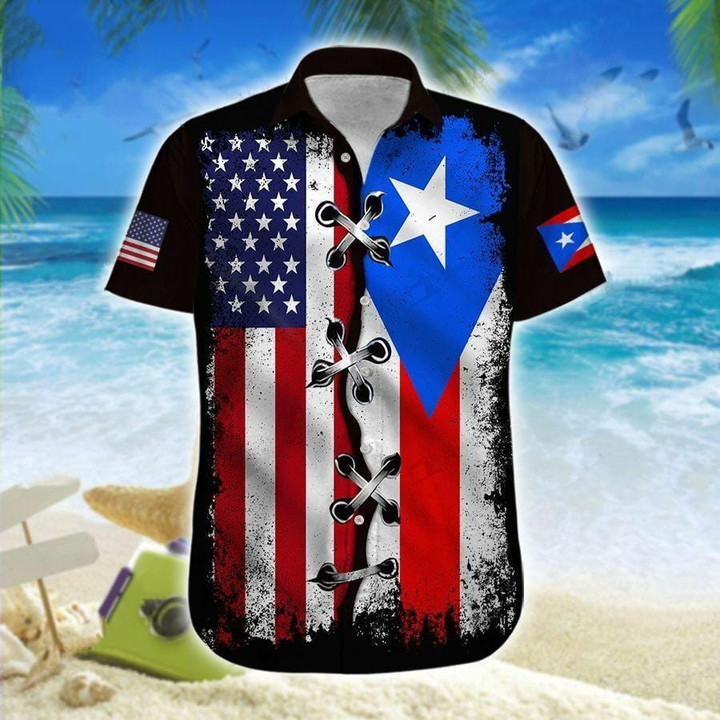 Hawaiian Aloha Shirts America-Puerto Rico Eagle Flag - 1