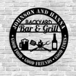 Personalized backyard bar & grill metal wall, Beer metal wall art sign, BBQ outside wall decor, Family name metal sign