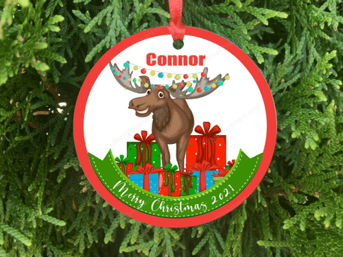 Personalized Moose Kids Christmas Ornament, Children Christmas Ornament, Moose Ornament, Custom Ornament, Boy Ornament, Girl Ornament