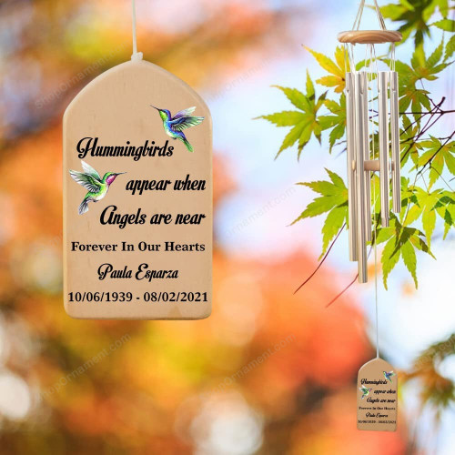 Personalized Hummingbirds Memorial Wind Chime Hummingbirds Appear When Angels are Near Sympathy Wind Chime in Memory of Bereavement Gift 20" Sympathy Wind Chimes for Outside
