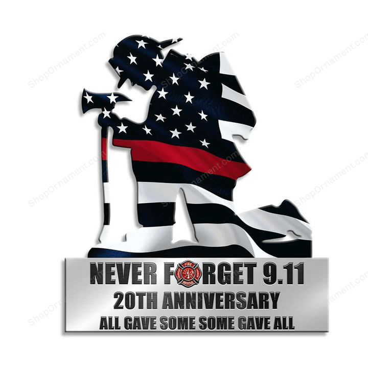 Metal Wall Art, Kneeling Firefighter Never forget 9.11, Custom Anniversary Metal Sign