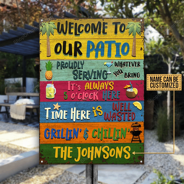 Personalized Patio Welcome Grilling Chilling Custom Classic Metal Signs