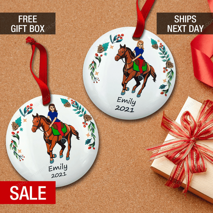 Horse Riding Girl Christmas Tree Ornament Personalized 2021, Girl Horseback Riding Ornament, Horse Rider Girl Gift