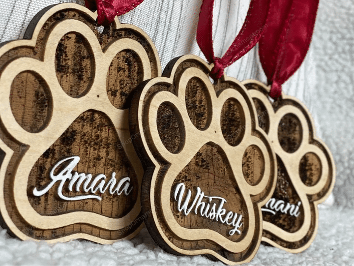 Personalized 3D Paw Print Christmas Tree Decoration charm pendant memorial dog puppy ornament