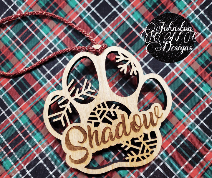 Dog Paw | Snowflake | Customizable Name | Christmas | Ornament | Laser Cut | Wood |