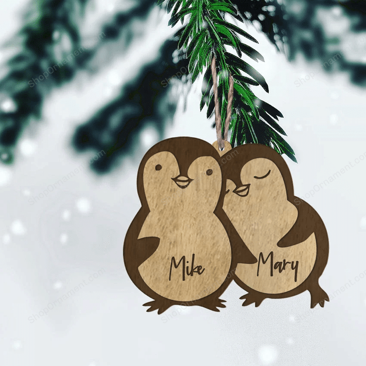 Penguins in love  penguin ornament  personalized wood ornament  couples ornament  Xmas gift for couple  free gift included