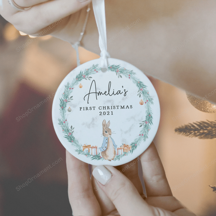 Personalised Baby First Christmas Decoration, Babys 1st Christmas Rabbit Decoration, New Baby Christmas Gift, First Christmas Bauble