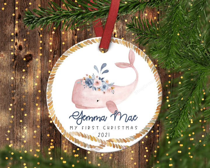 Baby&#39;s first Christmas ornament.Pink Whale Ornament.Baby Whale.Nautical.Christmas ornament.Personalized christmas ornament