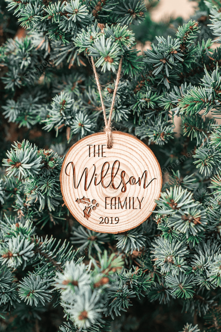 Personalized Ornament - Family Name Wooden Ornament - Christmas Tree Wood Slice Ornament - Christmas gift -  #WO06
