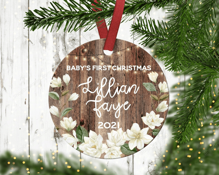 Baby&#39;s first Christmas ornament.Floral Christmas Ornament.Baby Girl Ornament.Personalized Christmas ornament.Baby&#39;s first Christmas.
