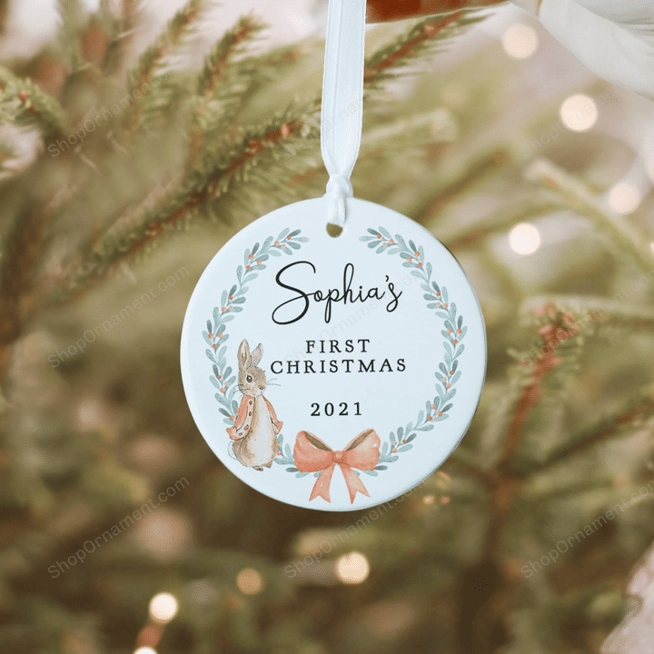 Personalised Baby&#39;s First Christmas Decoration, New Baby Christmas Keepsake, Rabbit Christmas Bauble, 1st Christmas Bauble, New Baby Gift